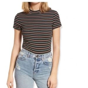 BP Nordstrom Dani Black Multi Stripe Mock Neck Knit Bodysuit Sz XL